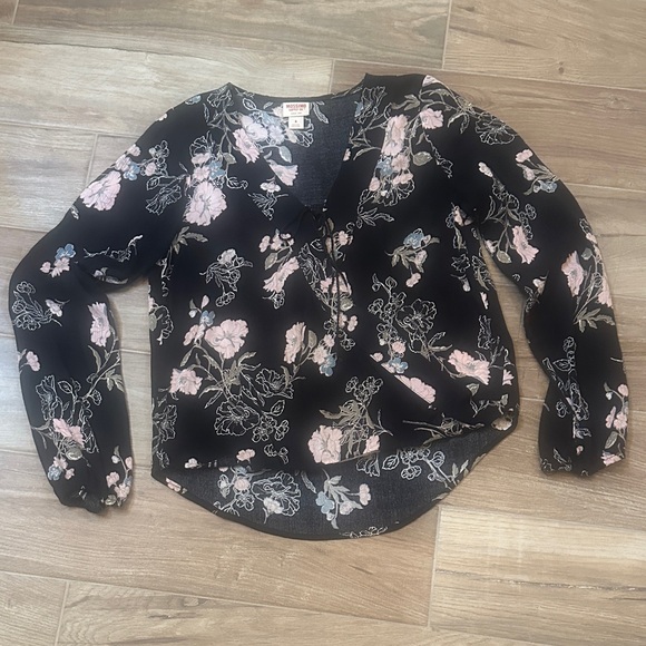 Mossimo Supply Co. Black and Pink Floral Blouse - Picture 1 of 3